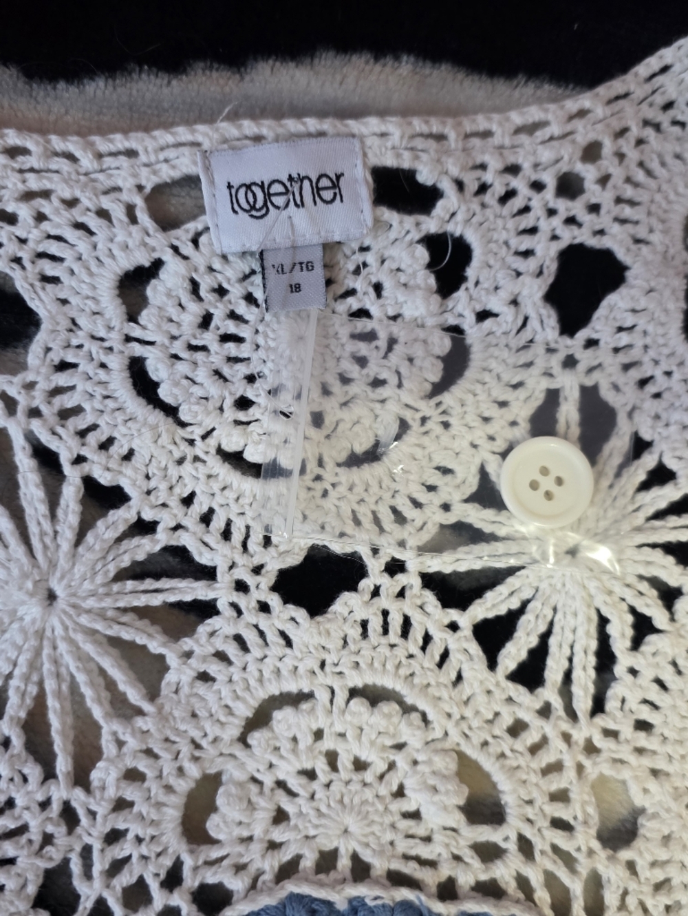 Together Blue & Cream Crochet Cardigan | Boho Patchwork Knit Sweater - Picture 6 of 7
